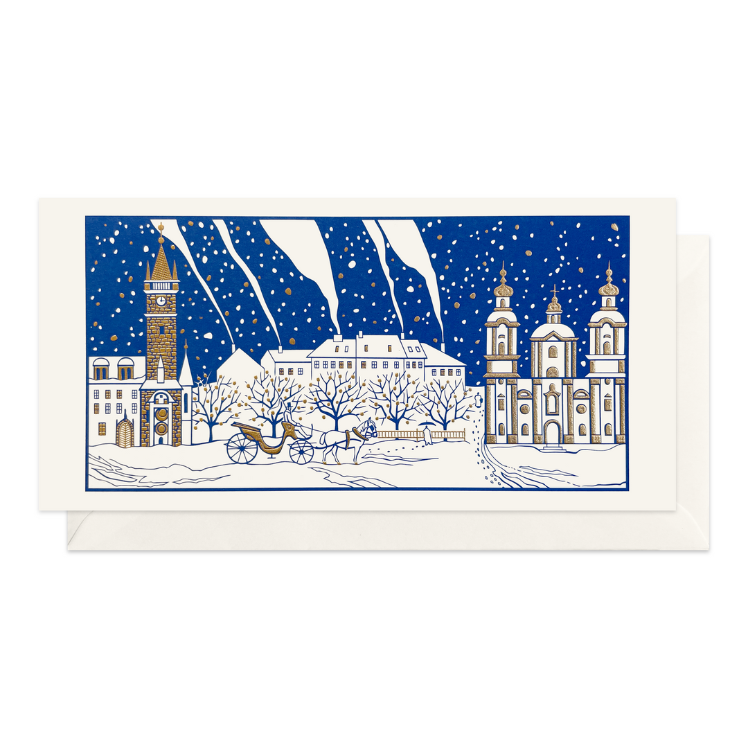 Wee Blue Coo Grußkarte ‚Prag Skyline‘ – 15x15 Cm, Premium-Karton, Mit Personalisierbarer Innenseite
