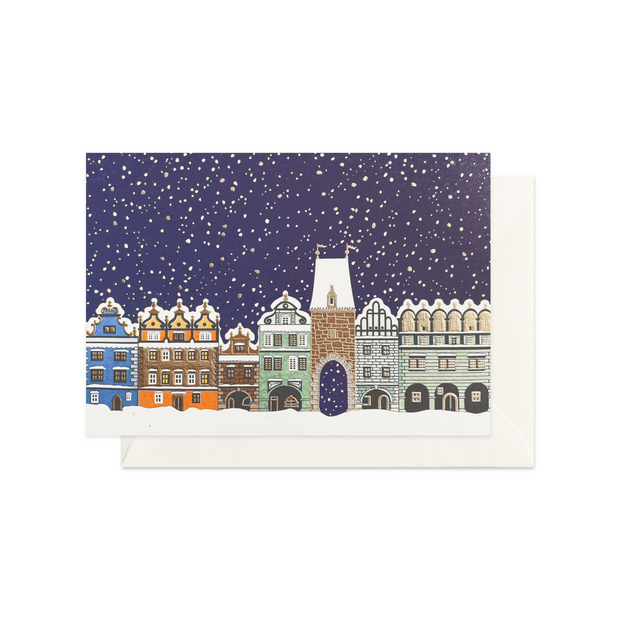 Snow-Covered Town Square Greeting Card